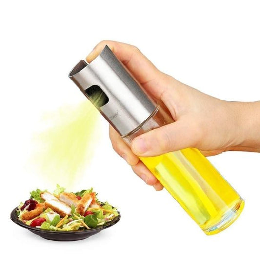 Oil Spray Bottle for Cooking – Refillable Stainless Steel Oil Dispenser with Mini Funnel, Glass Vinegar Spray Bottle for BBQ, Salad, Baking, Grilling, Roasting, Frying