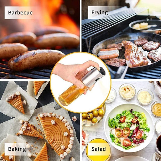 Oil Spray Bottle for Cooking – Refillable Stainless Steel Oil Dispenser with Mini Funnel, Glass Vinegar Spray Bottle for BBQ, Salad, Baking, Grilling, Roasting, Frying