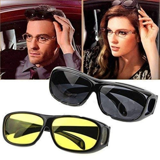 HD Vision Day and Night Unisex Goggles – Anti-Glare Polarized Sunglasses for Driving, UV Protection – Pack of 2 (Black & Yellow)