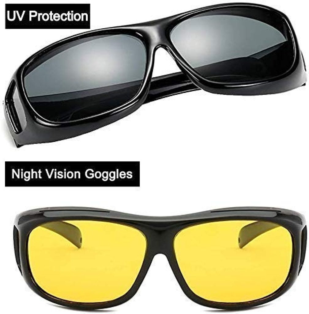 HD Vision Day and Night Unisex Goggles – Anti-Glare Polarized Sunglasses for Driving, UV Protection – Pack of 2 (Black & Yellow)
