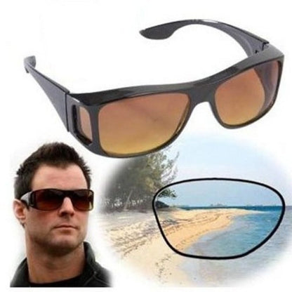 HD Vision Day and Night Unisex Goggles – Anti-Glare Polarized Sunglasses for Driving, UV Protection – Pack of 2 (Black & Yellow)