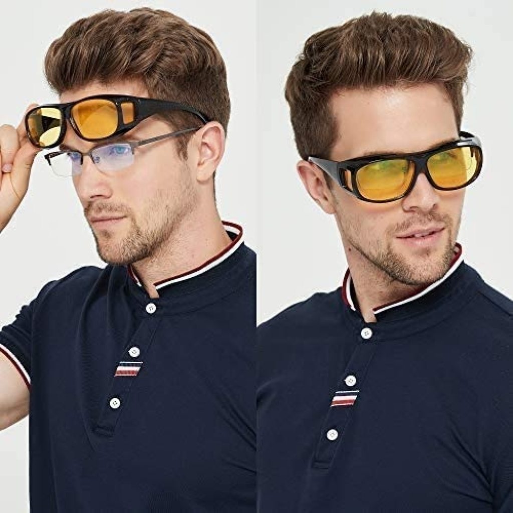 HD Vision Day and Night Unisex Goggles – Anti-Glare Polarized Sunglasses for Driving, UV Protection – Pack of 2 (Black & Yellow)