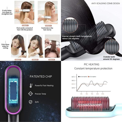 Hair Straightener Comb Brush for Men & Women | Electric Ceramic Hair Straightening Brush with 5 Temperature Settings | Anti-Scald Design | Multi-Color | Fast Heating