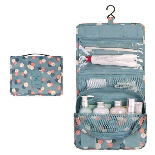 Hanging Travel Toiletry Bag & Cosmetic Organizer for Women – Waterproof, Foldable Makeup Pouch with Hook | Multi-Compartment Travel Storage Case with Handle (Multicolor)