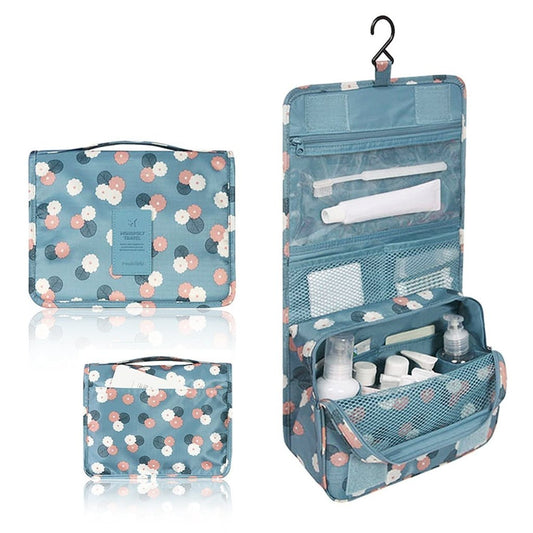 Hanging Travel Toiletry Bag & Cosmetic Organizer for Women – Waterproof, Foldable Makeup Pouch with Hook | Multi-Compartment Travel Storage Case with Handle (Multicolor)