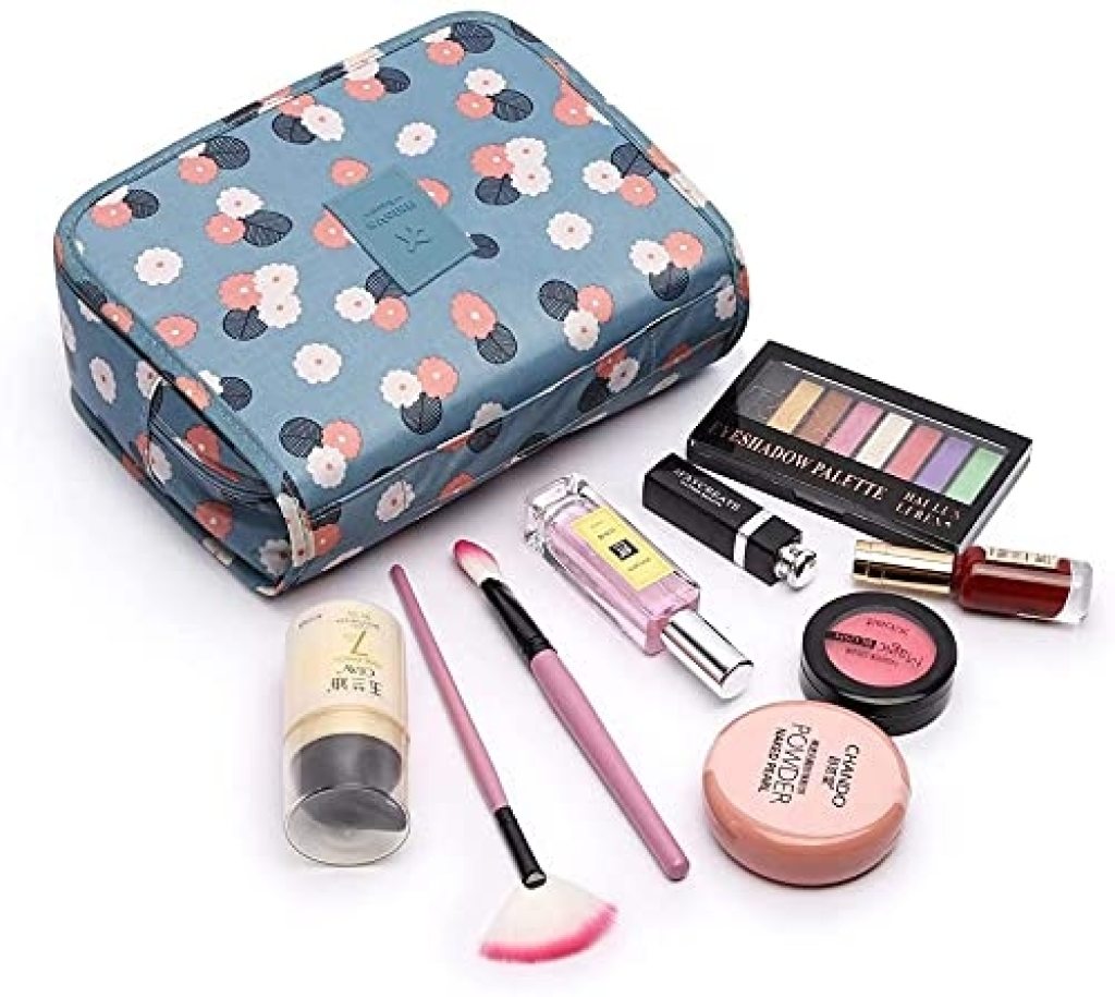 Hanging Travel Toiletry Bag & Cosmetic Organizer for Women – Waterproof, Foldable Makeup Pouch with Hook | Multi-Compartment Travel Storage Case with Handle (Multicolor)