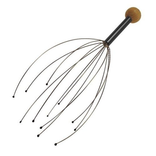 Head Scalp Massager | 12 Fingers Wire Head Scratcher | Wooden Handle Relaxing Massager Tool for Pain Relief, Stress Relief, and Hair Growth