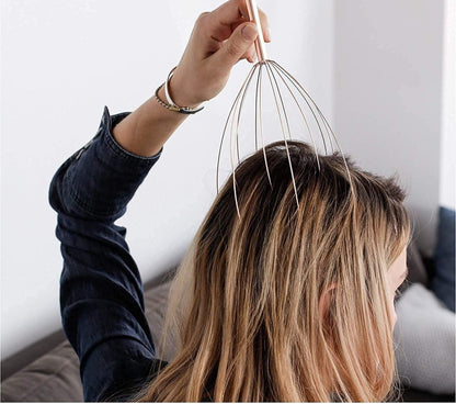 Head Scalp Massager | 12 Fingers Wire Head Scratcher | Wooden Handle Relaxing Massager Tool for Pain Relief, Stress Relief, and Hair Growth