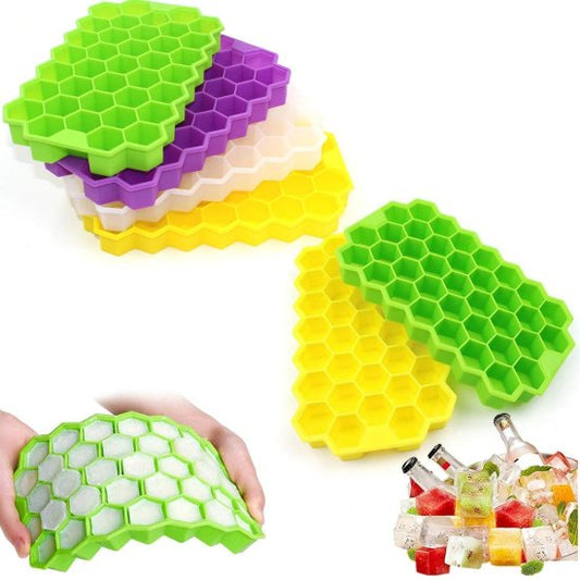 Silicone Honeycomb Ice Cube Tray – Pack of 3 | 37 Cavity Flexible Mould | Chocolate & Cake Maker | Reusable, Freezer Safe, BPA-Free (Multi-Color Combo)