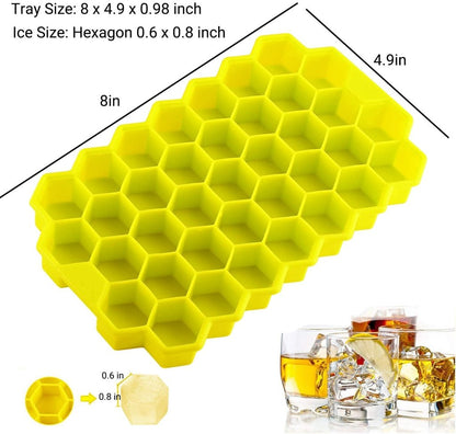 Silicone Honeycomb Ice Cube Tray – Pack of 3 | 37 Cavity Flexible Mould | Chocolate & Cake Maker | Reusable, Freezer Safe, BPA-Free (Multi-Color Combo)