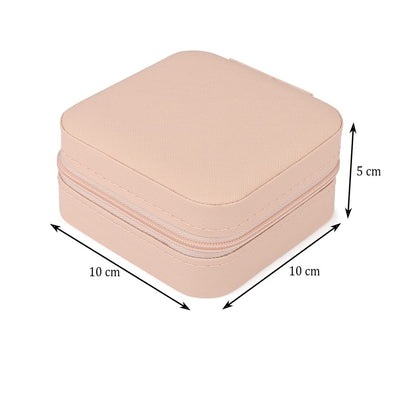Jewellery Organizer Mini PU Leather Zipper Portable Storage Box Case with Dividers | Travel Jewelry Container for Rings, Earrings, Necklaces, Bracelets & Pendants | Light Pink, Square