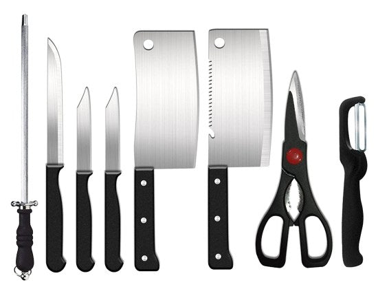 Knife Set and Scissor – 8 Piece Stainless Steel Kitchen Knife Set with Peeler, Sharpener, and Scissor | Ergonomic Grip | Multipurpose Knives Set for Home & Kitchen