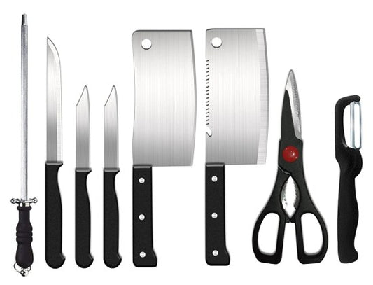 Knife Set and Scissor – 8 Piece Stainless Steel Kitchen Knife Set with Peeler, Sharpener, and Scissor | Ergonomic Grip | Multipurpose Knives Set for Home & Kitchen