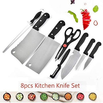 Knife Set and Scissor – 8 Piece Stainless Steel Kitchen Knife Set with Peeler, Sharpener, and Scissor | Ergonomic Grip | Multipurpose Knives Set for Home & Kitchen