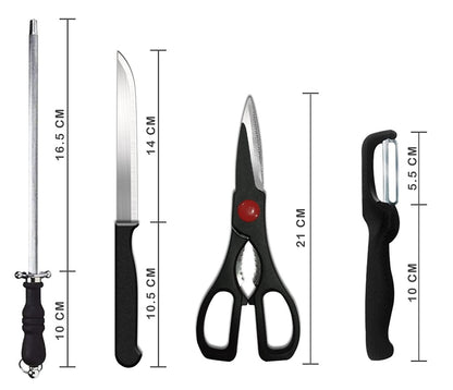 Knife Set and Scissor – 8 Piece Stainless Steel Kitchen Knife Set with Peeler, Sharpener, and Scissor | Ergonomic Grip | Multipurpose Knives Set for Home & Kitchen