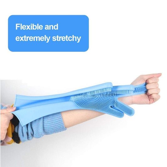 Magic Silicone Cleaning Hand Gloves for Kitchen Dishwashing and Pet Grooming, Washing Dish, Car, Bathroom (Multicolor)