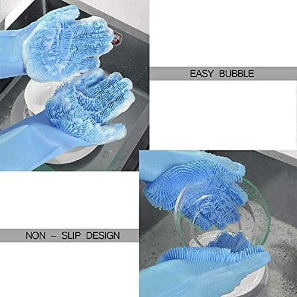 Magic Silicone Cleaning Hand Gloves for Kitchen Dishwashing and Pet Grooming, Washing Dish, Car, Bathroom (Multicolor)