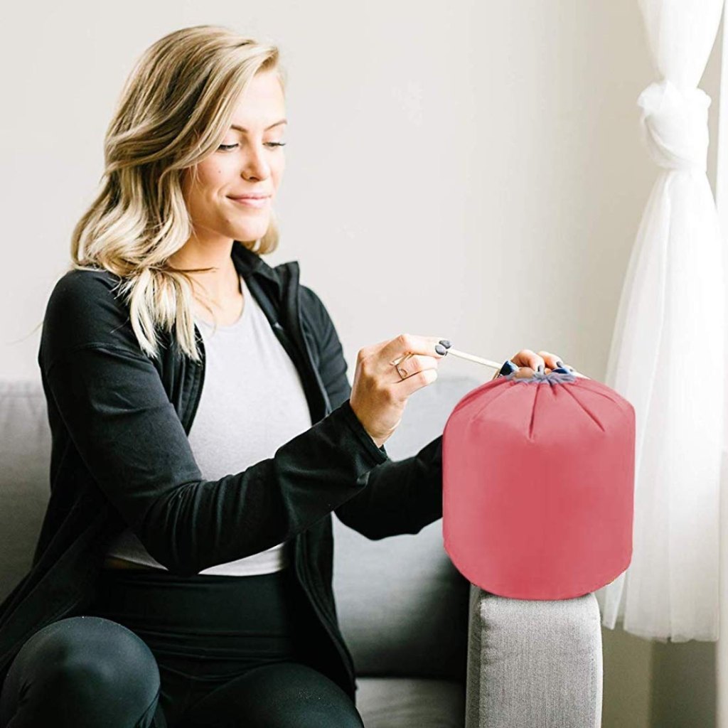 Multifunctional Extra Large Cosmetic Makeup Bag for Women – Drawstring Barrel Shaped Toiletry Organizer | Waterproof & Foldable Travel Vanity Pouch (Red, Color May Vary)