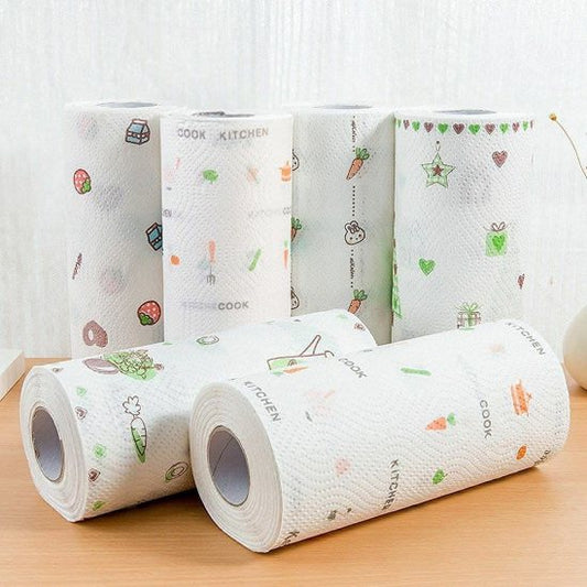 Non-Woven Reusable and Washable Kitchen Tissue Roll | Oil Absorbing Paper Towel | Printed Dish Cloth Cleaning Wipe Roll | Non-Stick & Eco-Friendly