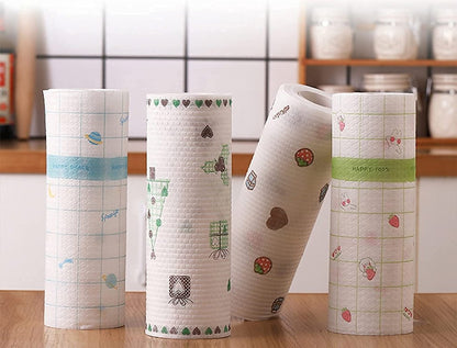 Non-Woven Reusable and Washable Kitchen Tissue Roll | Oil Absorbing Paper Towel | Printed Dish Cloth Cleaning Wipe Roll | Non-Stick & Eco-Friendly