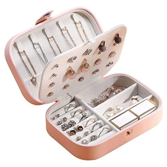PU Leather Big Jewelry Box Organizer for Women | Magnetic Buckle Storage Case with Dividers | Ring, Earring, Necklace Holder | Travel Cosmetic Vanity Box (Pink)