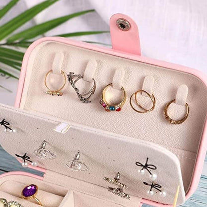 PU Leather Big Jewelry Box Organizer for Women | Magnetic Buckle Storage Case with Dividers | Ring, Earring, Necklace Holder | Travel Cosmetic Vanity Box (Pink)