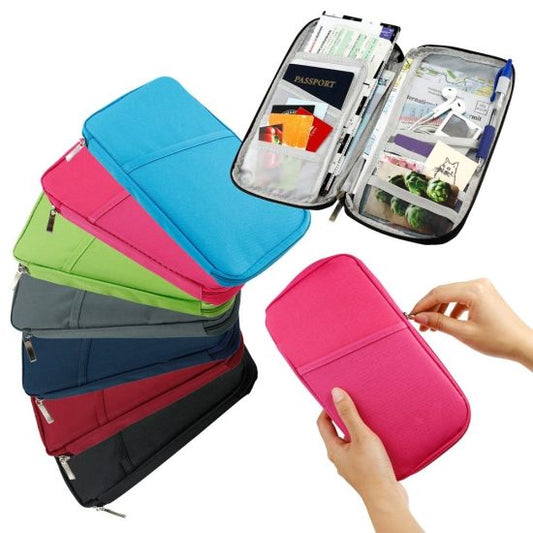 Travel Passport Pouch Wallet Organizer with Zipper | Multi-Pocket Nylon Case for Passport, Credit/Debit Cards, Cash, Coins, Tickets, Boarding Pass & Pen | Multipurpose Travel Document Holder – Multi Color