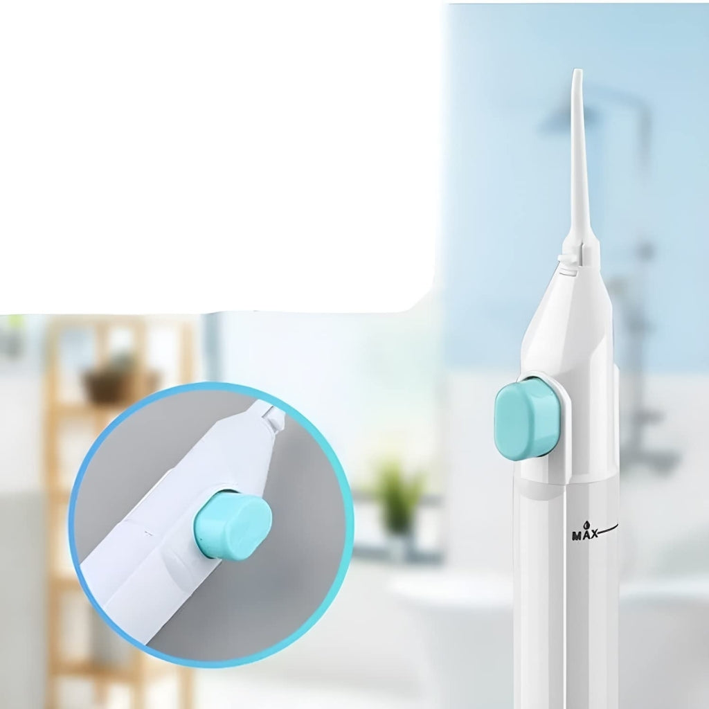 Portable Dental Water Flosser – Cordless Air Pressure Oral Irrigator for Teeth Cleaning | Manual Water Jet Tooth Cleaner for Travel & Daily Dental Care (White)