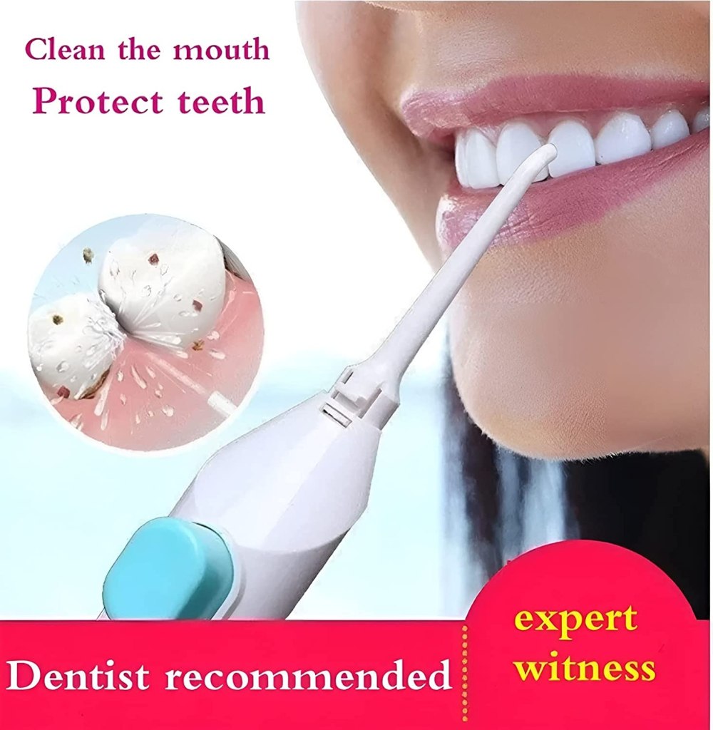 Portable Dental Water Flosser – Cordless Air Pressure Oral Irrigator for Teeth Cleaning | Manual Water Jet Tooth Cleaner for Travel & Daily Dental Care (White)
