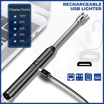 USB Rechargeable Electric Gas Lighter | 360° Flexible Neck Plasma Arc Lighter with LED Battery Display | Flameless Windproof Lighter for Kitchen Gas Stove, Pooja Mandir, Candle, Diwali Fireworks, BBQ & Camping