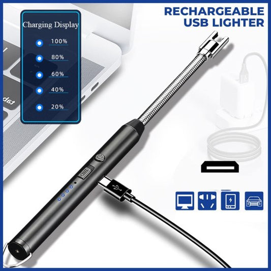 USB Rechargeable Electric Gas Lighter | 360° Flexible Neck Plasma Arc Lighter with LED Battery Display | Flameless Windproof Lighter for Kitchen Gas Stove, Pooja Mandir, Candle, Diwali Fireworks, BBQ & Camping