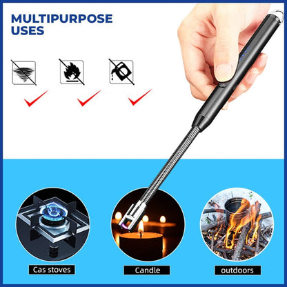 USB Rechargeable Electric Gas Lighter | 360° Flexible Neck Plasma Arc Lighter with LED Battery Display | Flameless Windproof Lighter for Kitchen Gas Stove, Pooja Mandir, Candle, Diwali Fireworks, BBQ & Camping