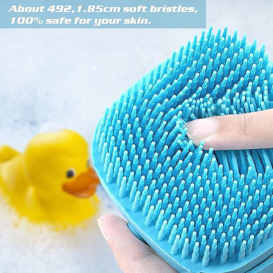 Silicone Soft Bath Body Brush with Shampoo Dispenser Scrubber – Use in Shower, Deep Cleaning Gentle Scrub Massage for Children, Men & Women (Multicolor)