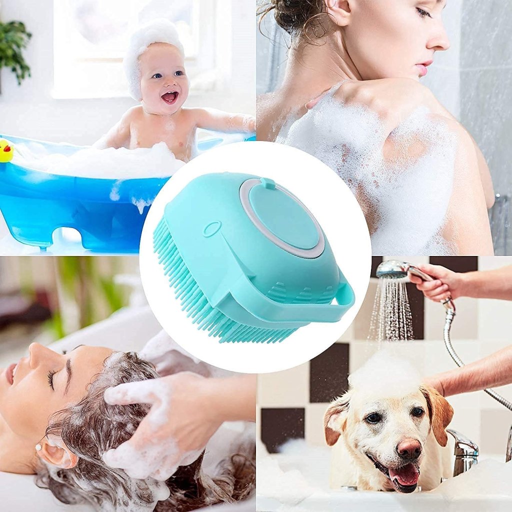 Silicone Soft Bath Body Brush with Shampoo Dispenser Scrubber – Use in Shower, Deep Cleaning Gentle Scrub Massage for Children, Men & Women (Multicolor)