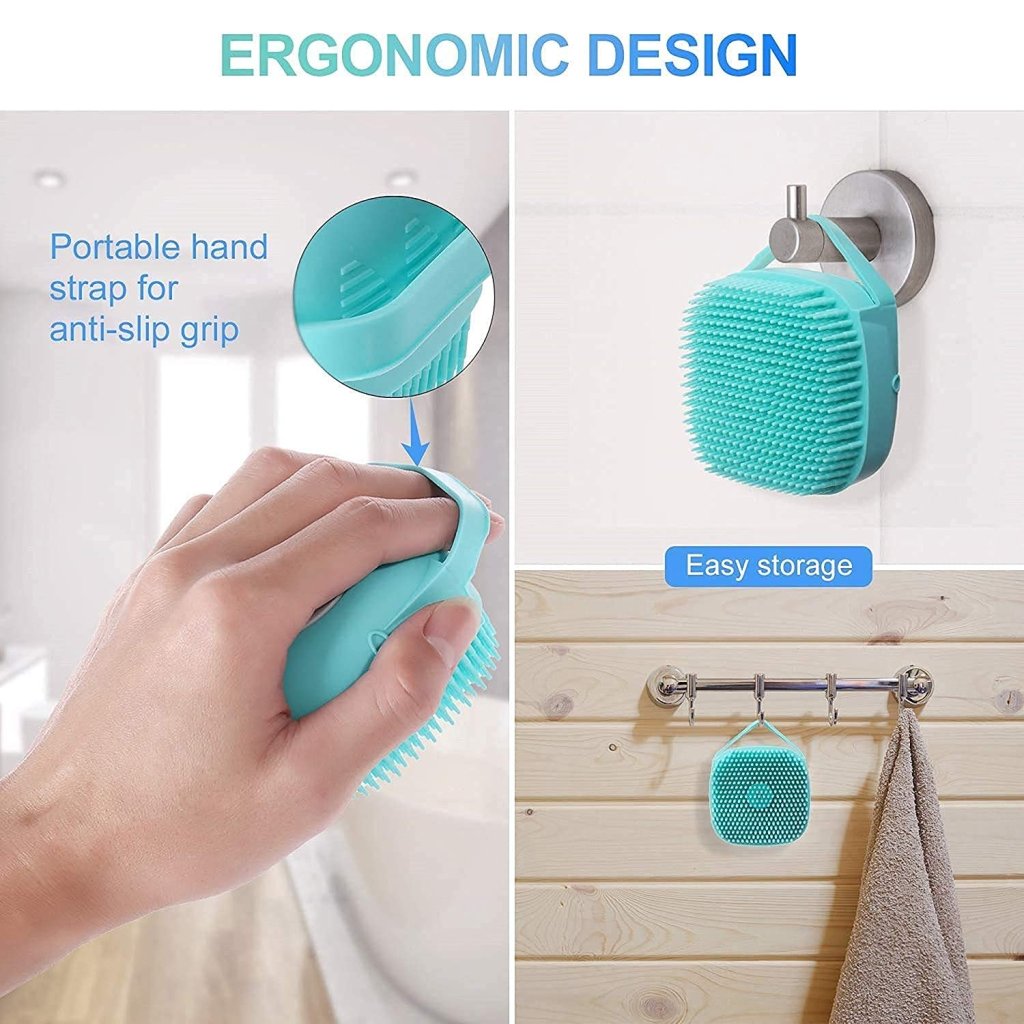 Silicone Soft Bath Body Brush with Shampoo Dispenser Scrubber – Use in Shower, Deep Cleaning Gentle Scrub Massage for Children, Men & Women (Multicolor)