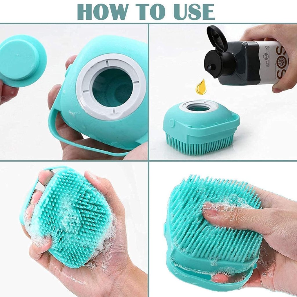 Silicone Soft Bath Body Brush with Shampoo Dispenser Scrubber – Use in Shower, Deep Cleaning Gentle Scrub Massage for Children, Men & Women (Multicolor)