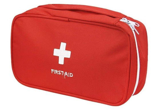 Travel Medicine Pouch First Aid Kit Organizer Bag | Portable Emergency Storage Bag for Car, Office, Home | Empty Medical Box with Compartments (Red, Polyester)