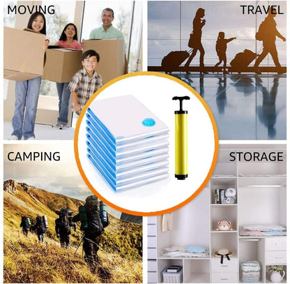Heavy Quality Vacuum Storage Reusable Zip Lock Smart Space Saver Bags with Hand Pump – Set of 5 Bags + 1 Pump for Travel, Clothes, Bedding, Seasonal Storage