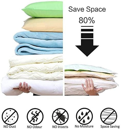 Heavy Quality Vacuum Storage Reusable Zip Lock Smart Space Saver Bags with Hand Pump – Set of 5 Bags + 1 Pump for Travel, Clothes, Bedding, Seasonal Storage