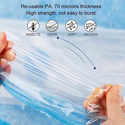 Heavy Quality Vacuum Storage Reusable Zip Lock Smart Space Saver Bags with Hand Pump – Set of 5 Bags + 1 Pump for Travel, Clothes, Bedding, Seasonal Storage